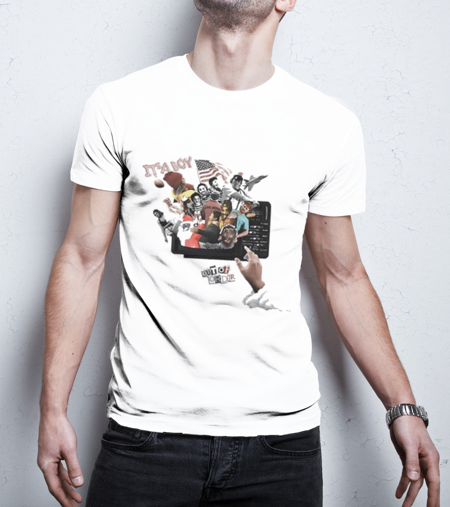 IT’S A BOY OUT OF ORDER Collage American Flag Football Icons T-Shirt