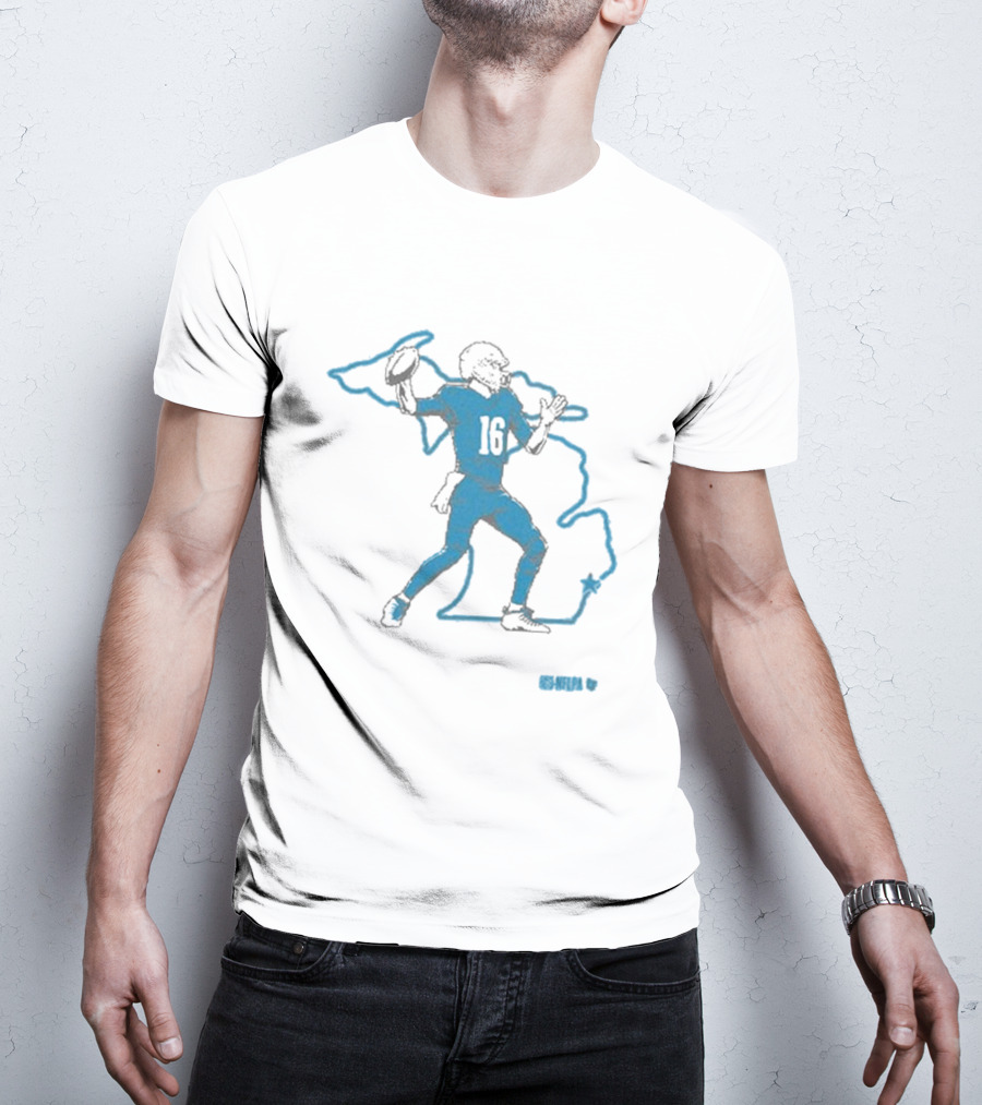 Jared Goff 16 Michigan Outline Football Star T-Shirt