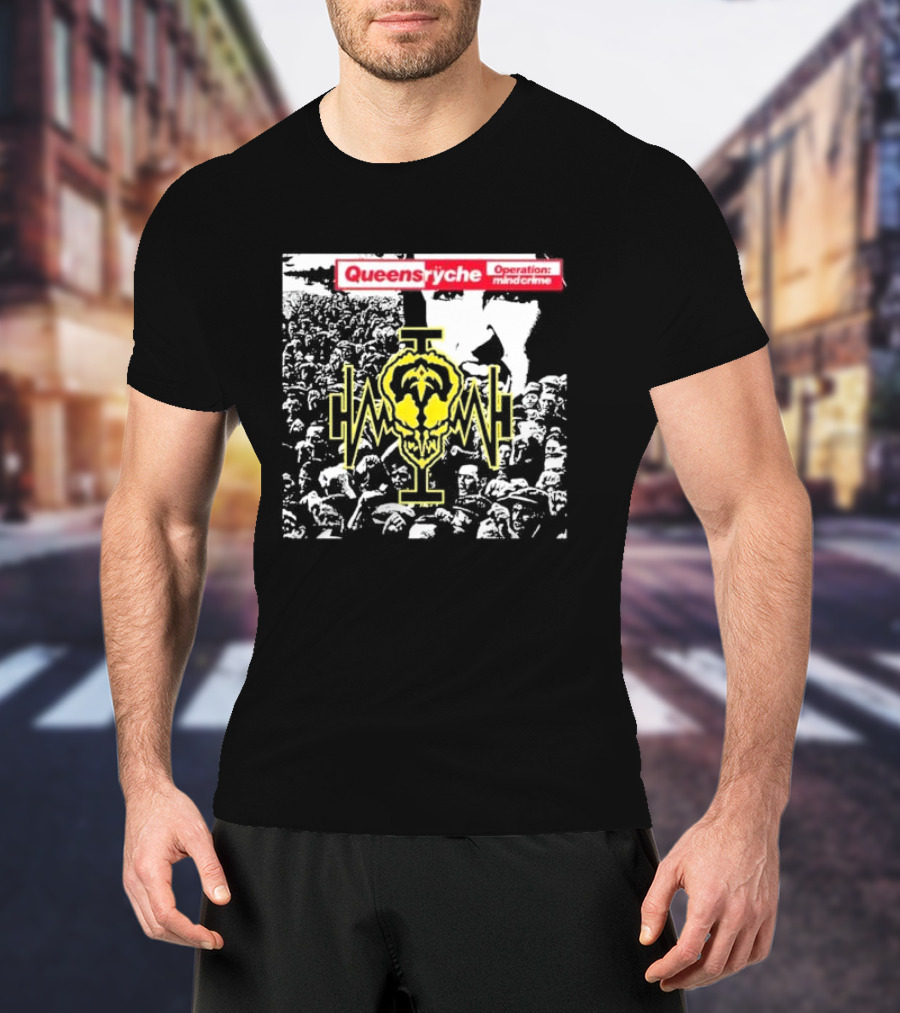 Queensryche Operation: Mindcrime Yellow Skull Symbol Over Crowd T-Shirt