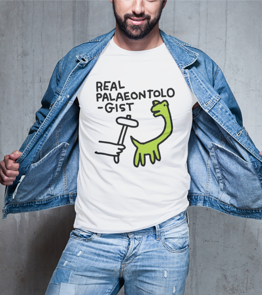 Real Palaeontologist Dinosaur Hammer Green Hand Drawing T-Shirt