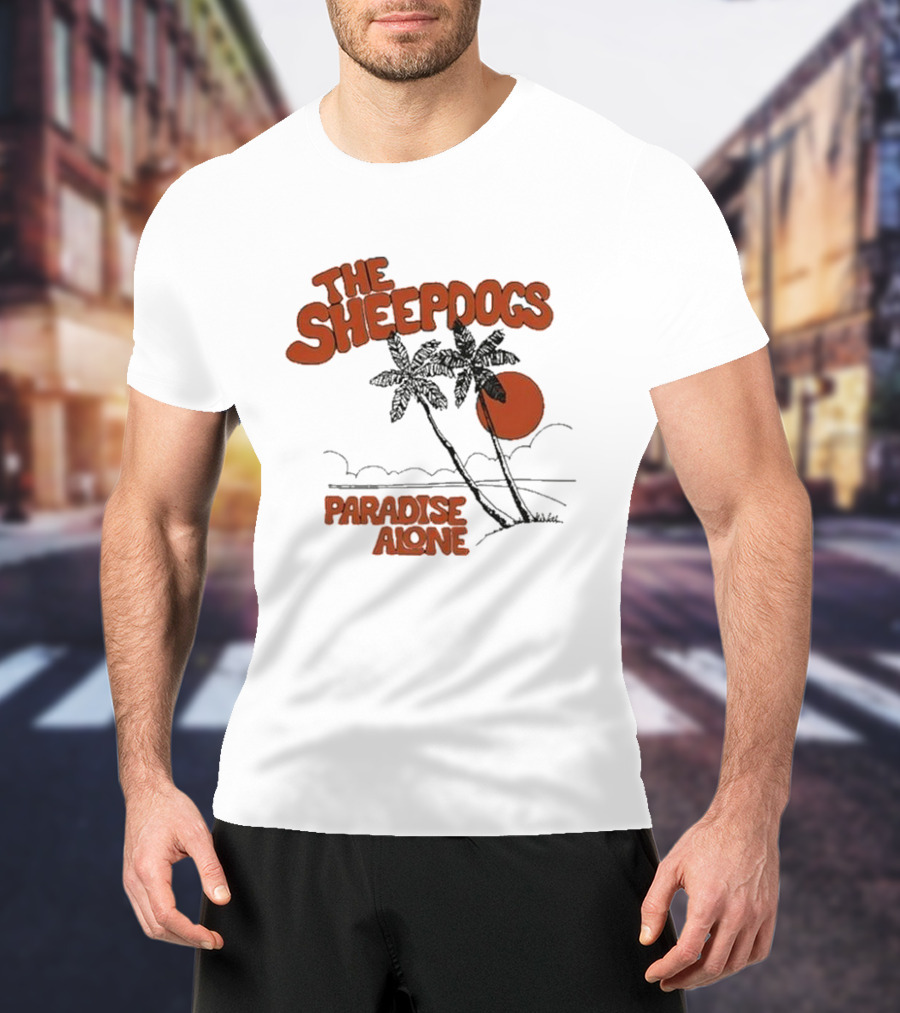 The Sheepdogs Paradise Alone Yellow Sunset Tropical Palms T-Shirt