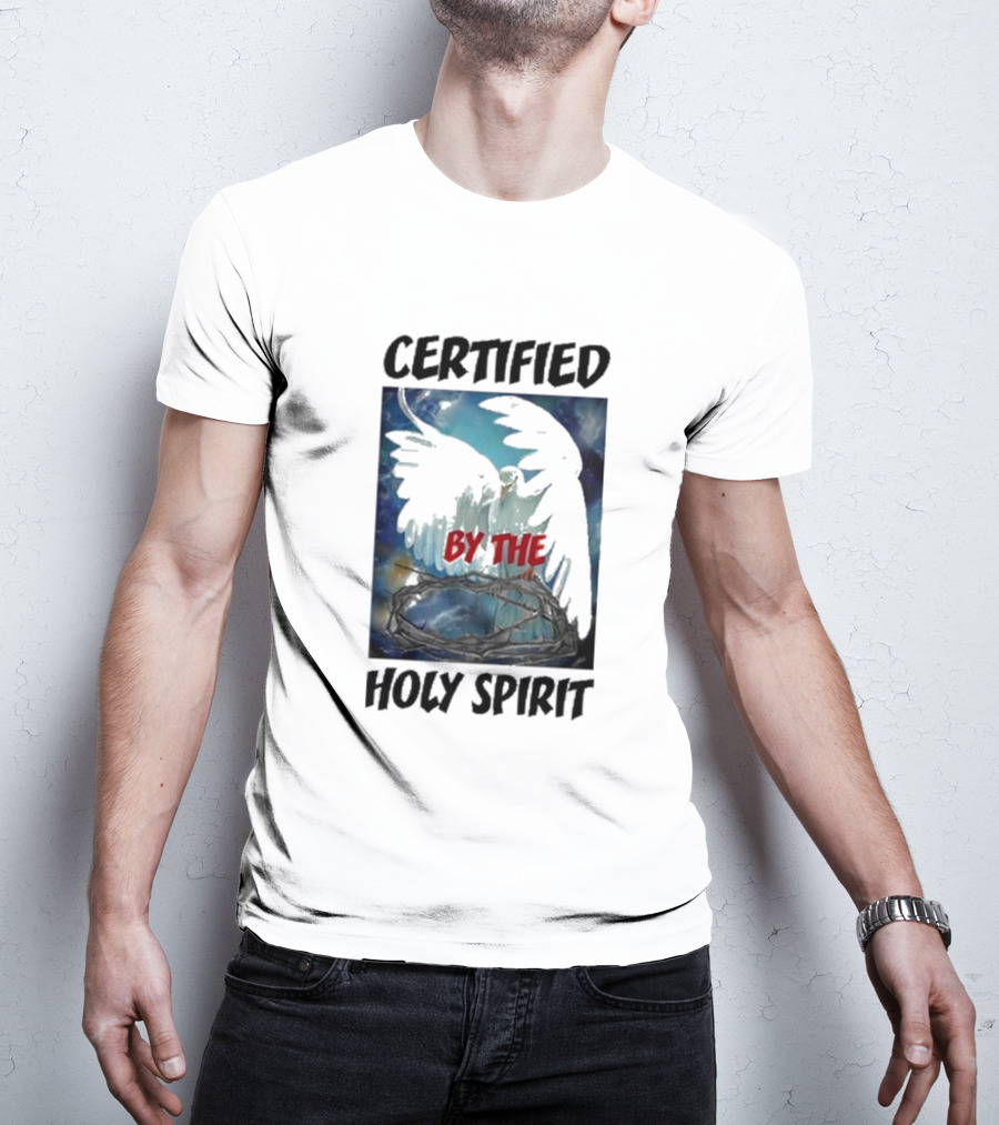Certified By The Holy Spirit Angel Wings Cross Clouds T-Shirt