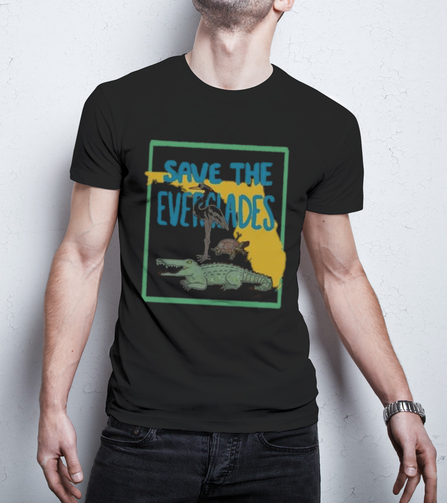 Gators Daily Save The Everglades Florida Map With Alligator, Heron, And Turtle T-Shirt