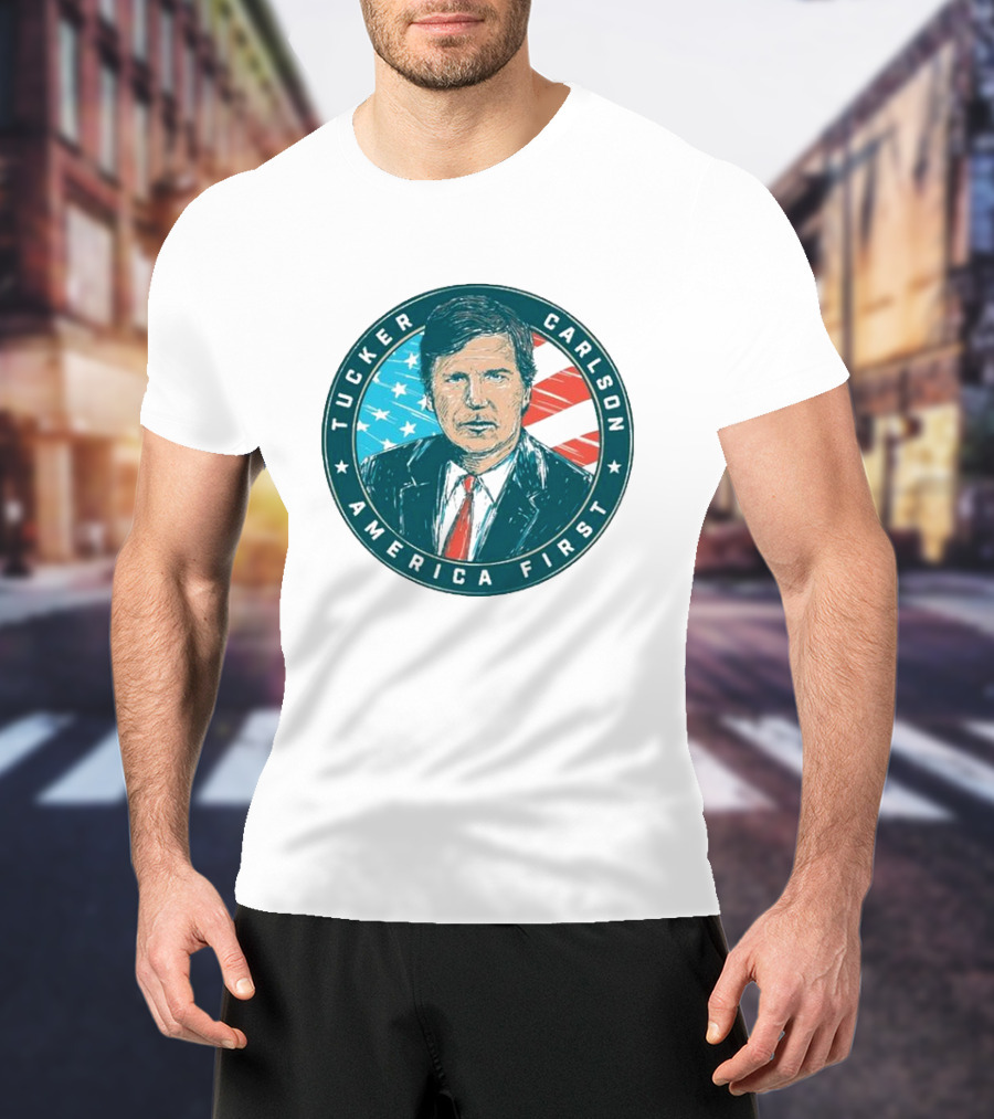 Tucker Carlson America First United States Flag Background T-Shirt