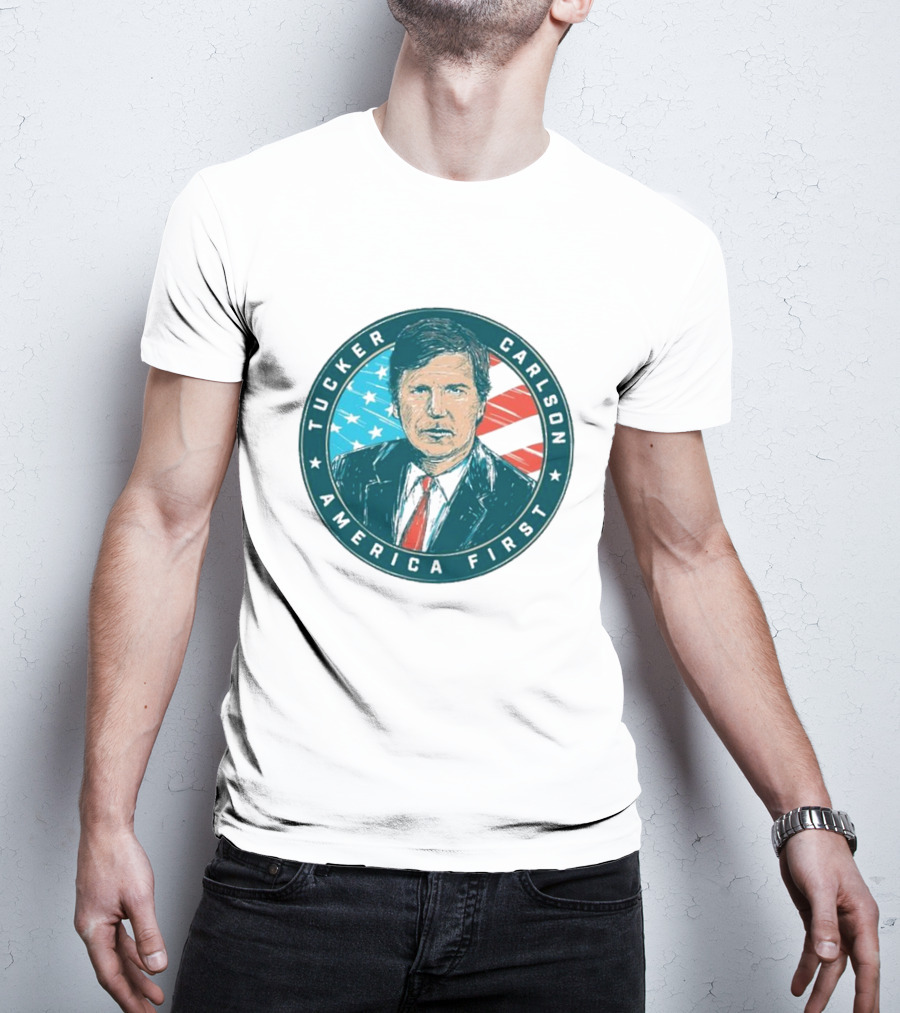 Tucker Carlson America First United States Flag Background T-Shirt