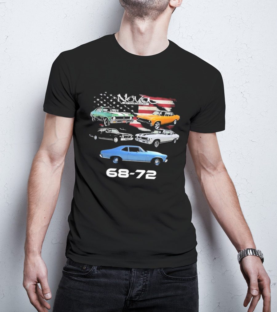 Nova By Chevrolet 68-72 American Flag Classic Cars T-Shirt