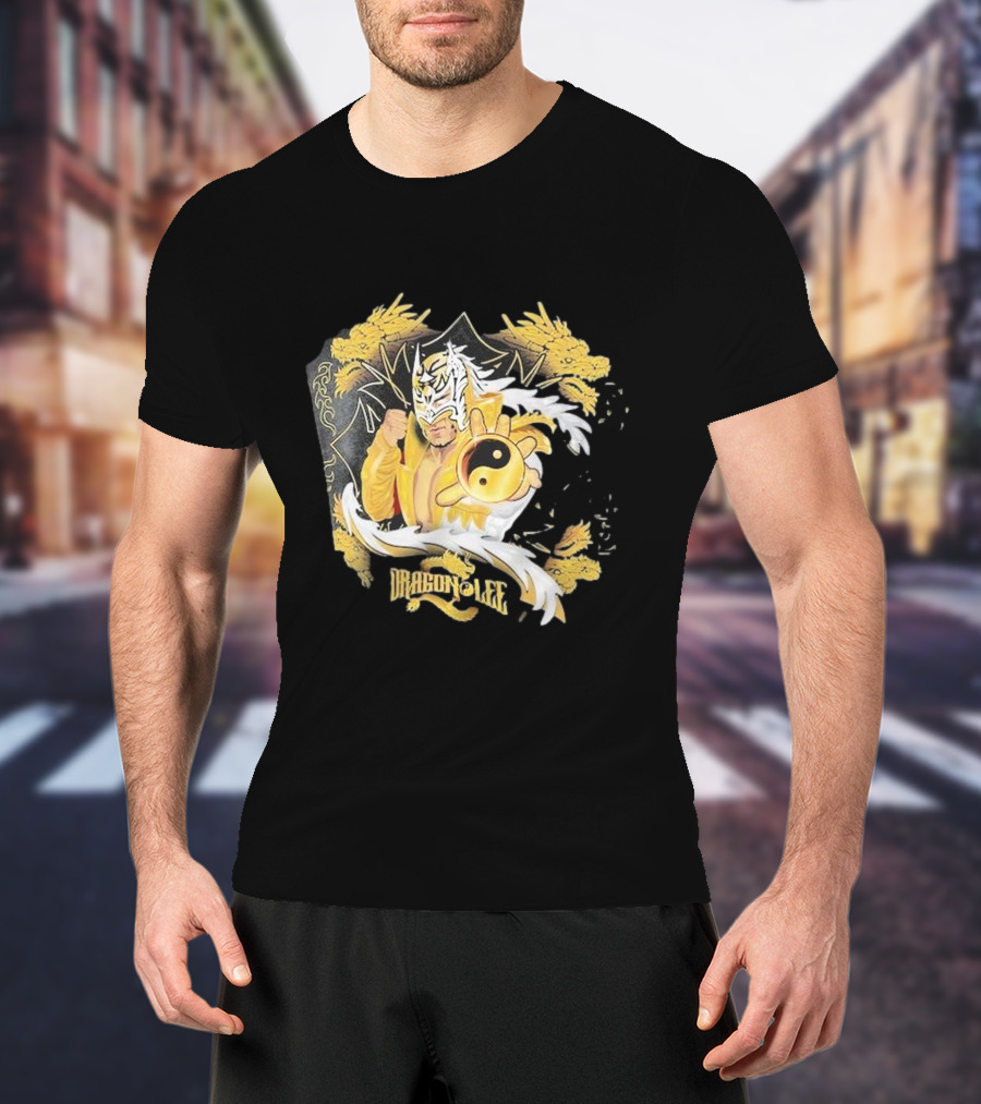 Dragon Lee Superstar Masked Wrestler Yin Yang Golden Dragon T-Shirt