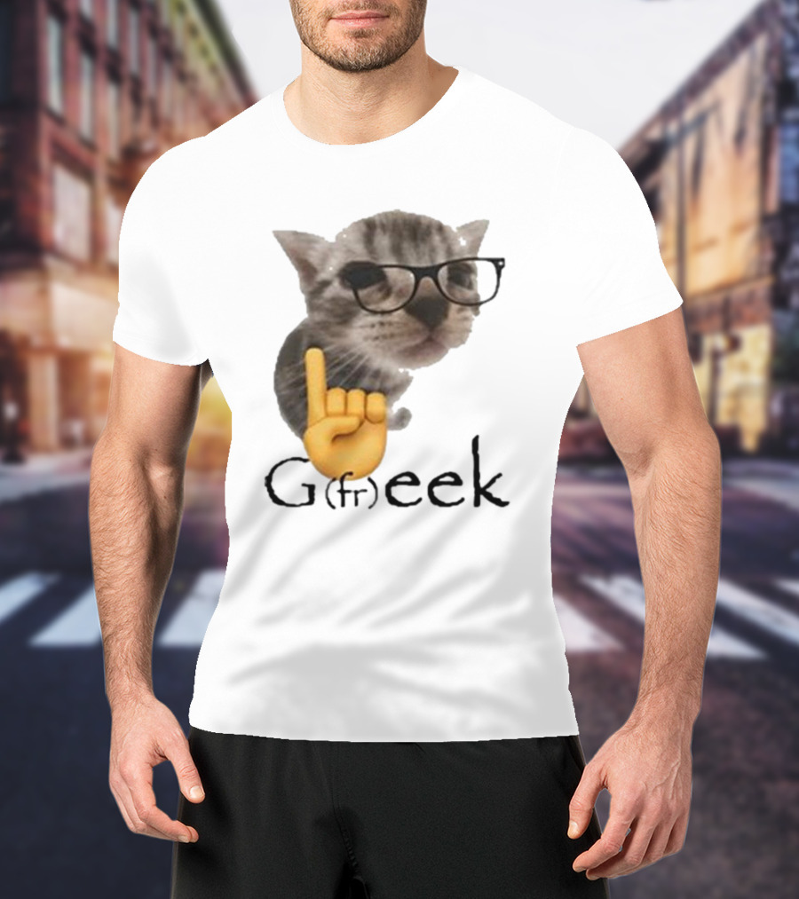 Goofy Ahhs Geek Cat Meme With Glasses And Emoji Finger T-Shirt