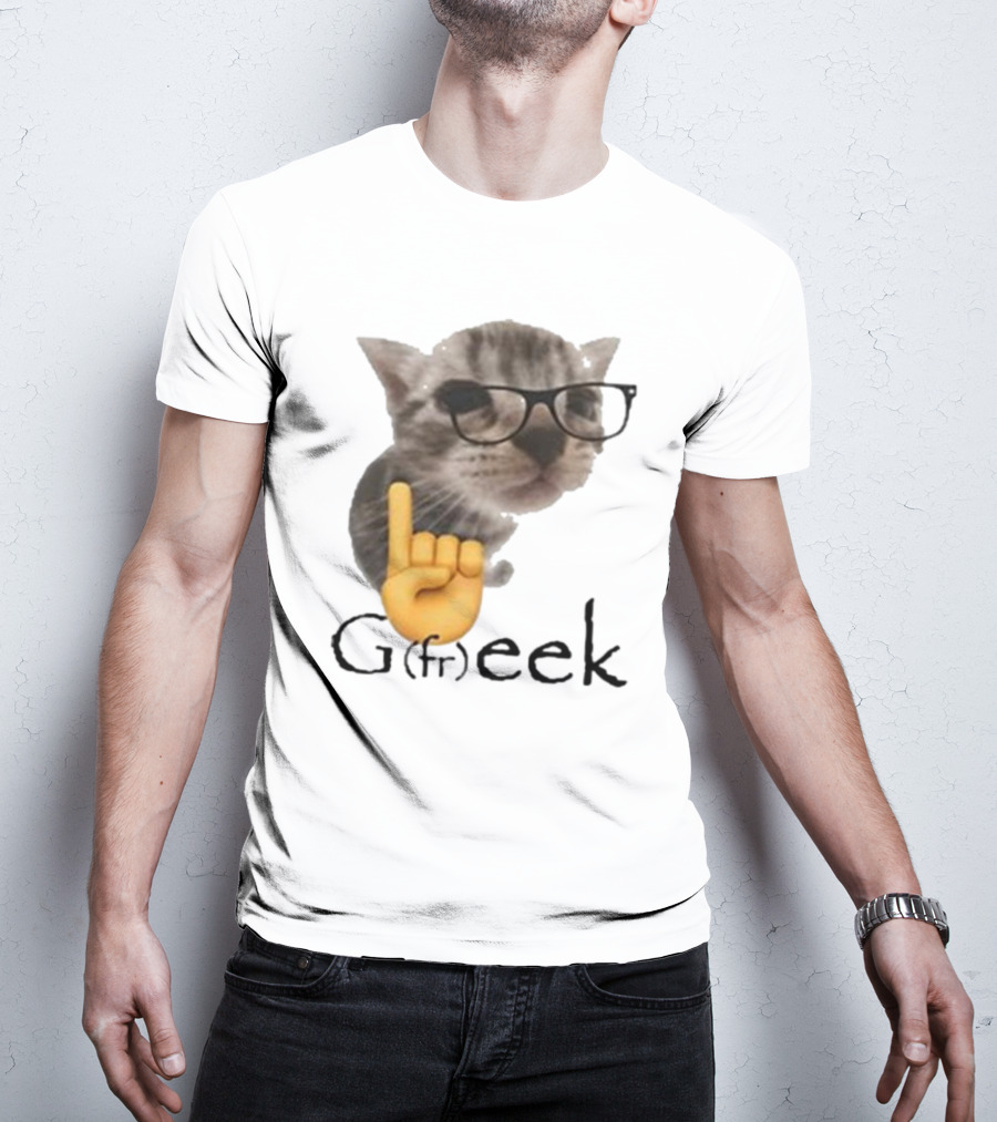 Goofy Ahhs Geek Cat Meme With Glasses And Emoji Finger T-Shirt