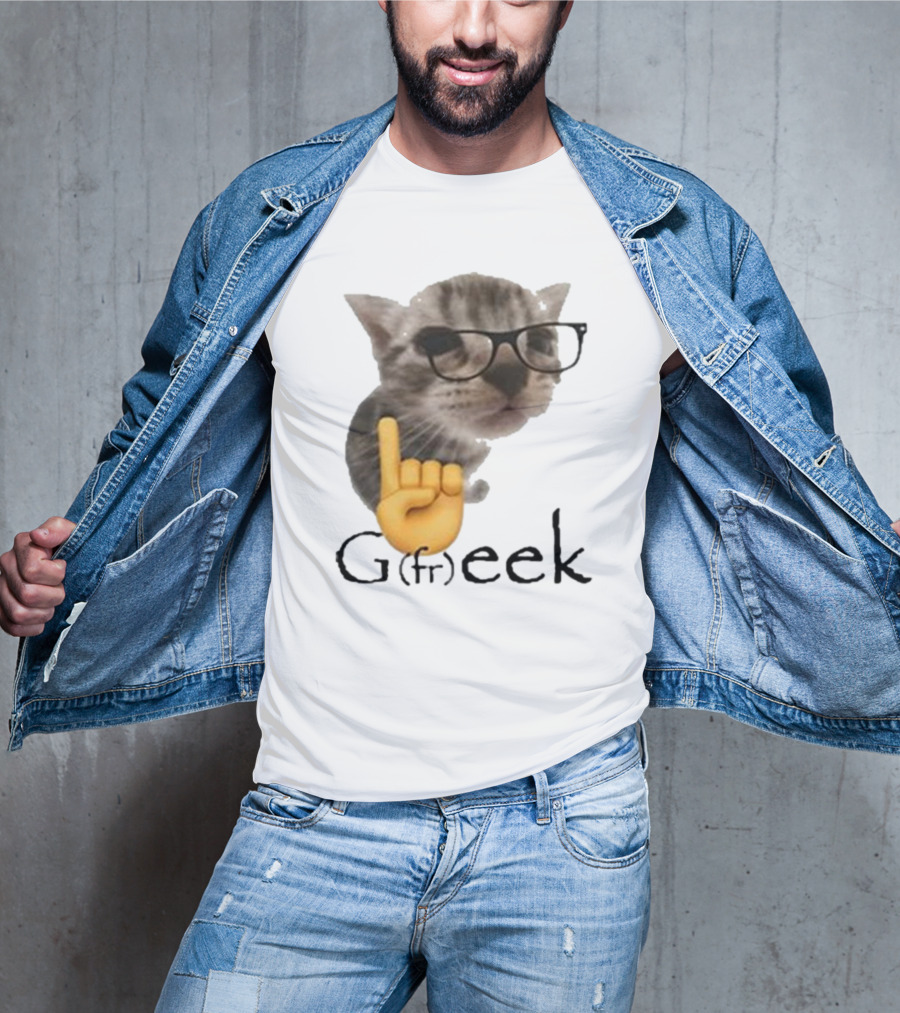 Goofy Ahhs Geek Cat Meme With Glasses And Emoji Finger T-Shirt