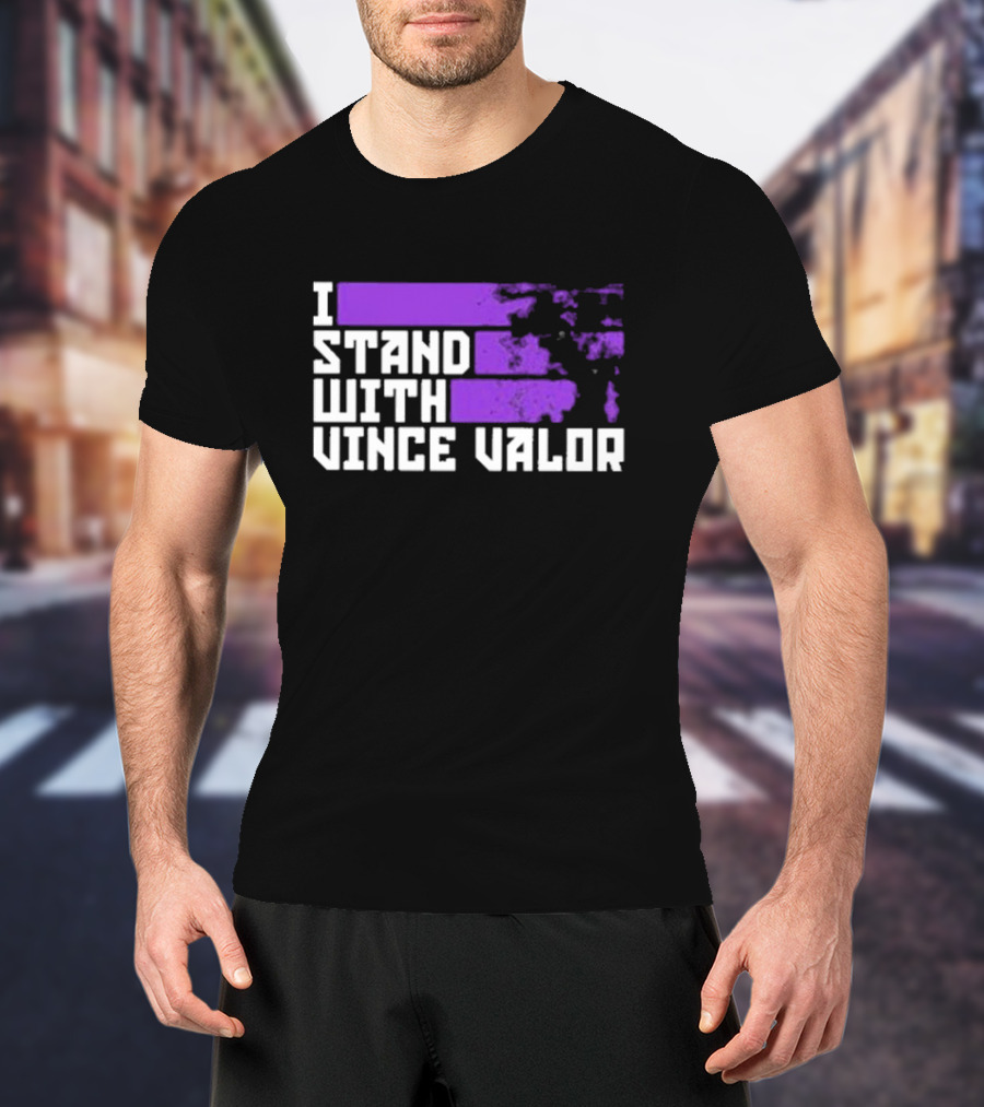 I Stand With Vince Valor Purple Distressed Flag T-Shirt