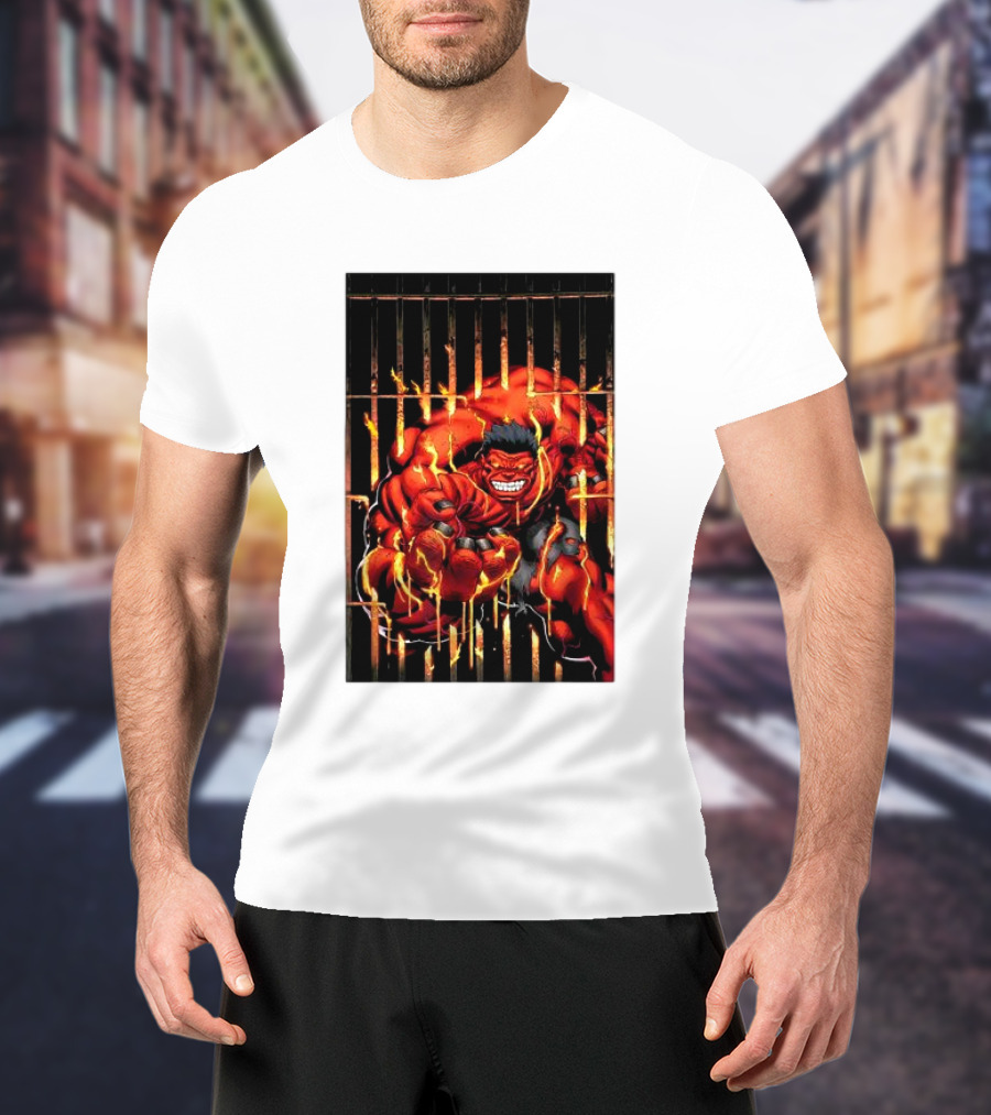 Marvel Red Hulk Escaping Fiery Cage T-Shirt