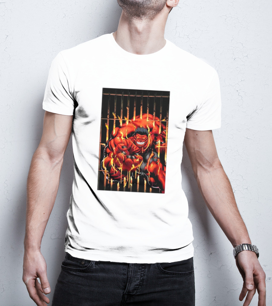 Marvel Red Hulk Escaping Fiery Cage T-Shirt