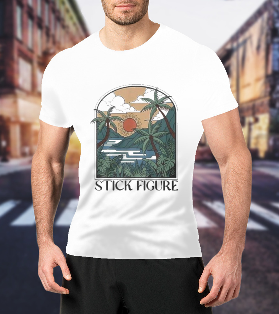 Stick Figure Tropical Sunset Paradise T-Shirt