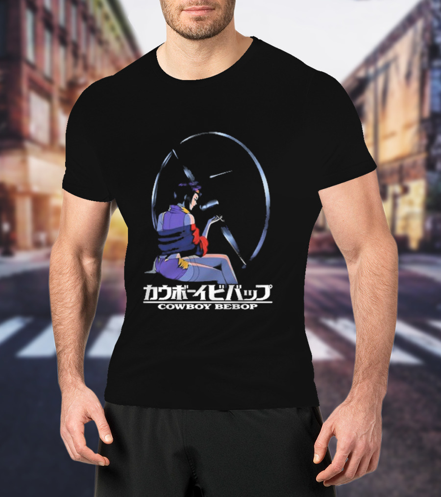 Cowboy Bebop Anime Character Sitting With Reflective Circular Background T-Shirt