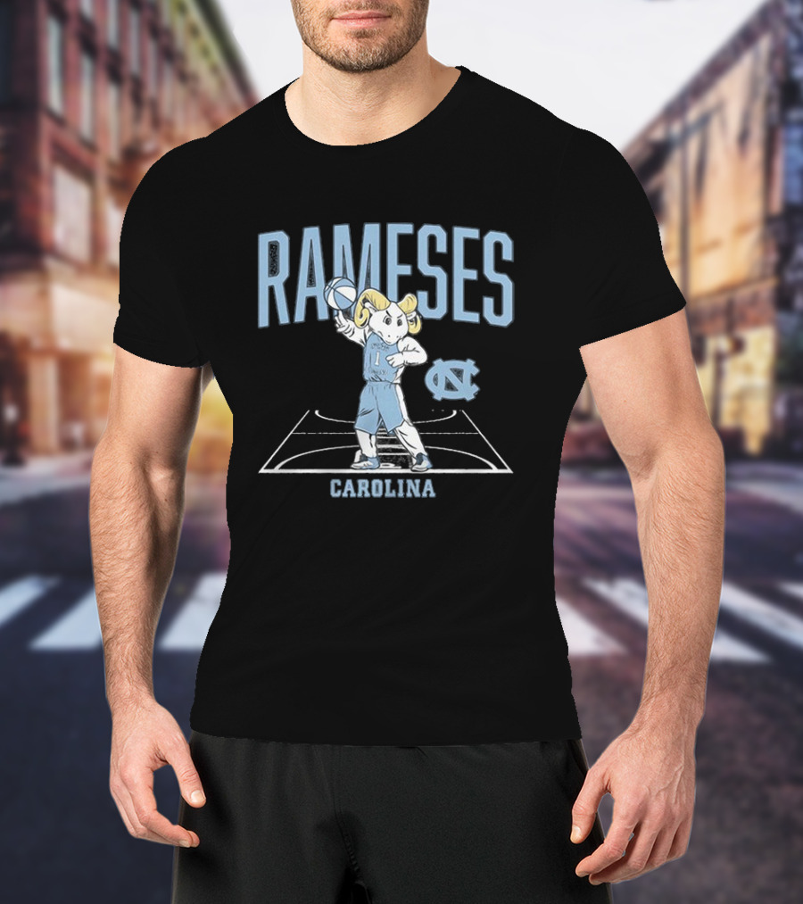 Rameses UNC Basketball Carolina Mascot On Court T-Shirt