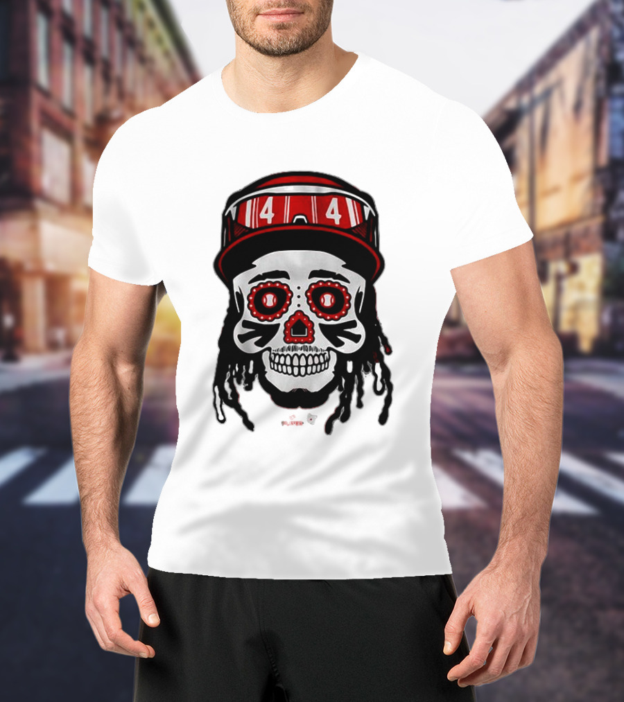 Elly De La Cruz Sugar Skull 44 Red Helmet T-Shirt