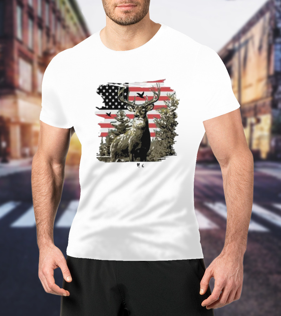 American Buck Cardin Mccoy Deer Forest Flag Scene T-Shirt