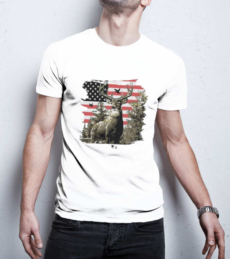American Buck Cardin Mccoy Deer Forest Flag Scene T-Shirt