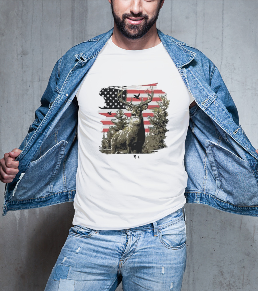 American Buck Cardin Mccoy Deer Forest Flag Scene T-Shirt