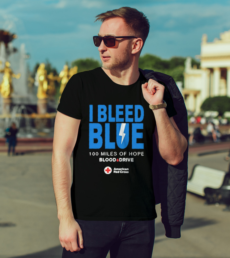 I Bleed Blue 100 Miles Of Hope Blood Drive American Red Cross Lightning T-Shirt