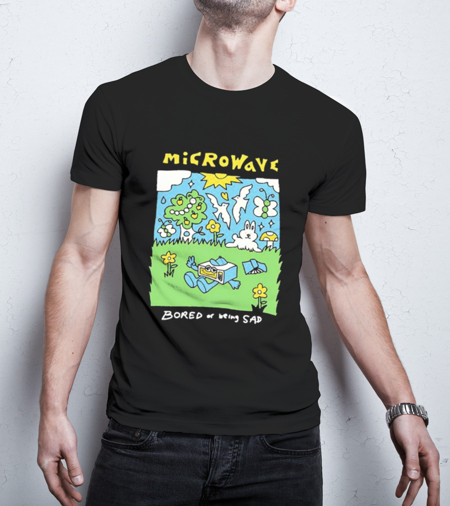 Microwave Bored Of Being Sad Colorful Cartoon Landscape With Sun And Bunny T-Shirt