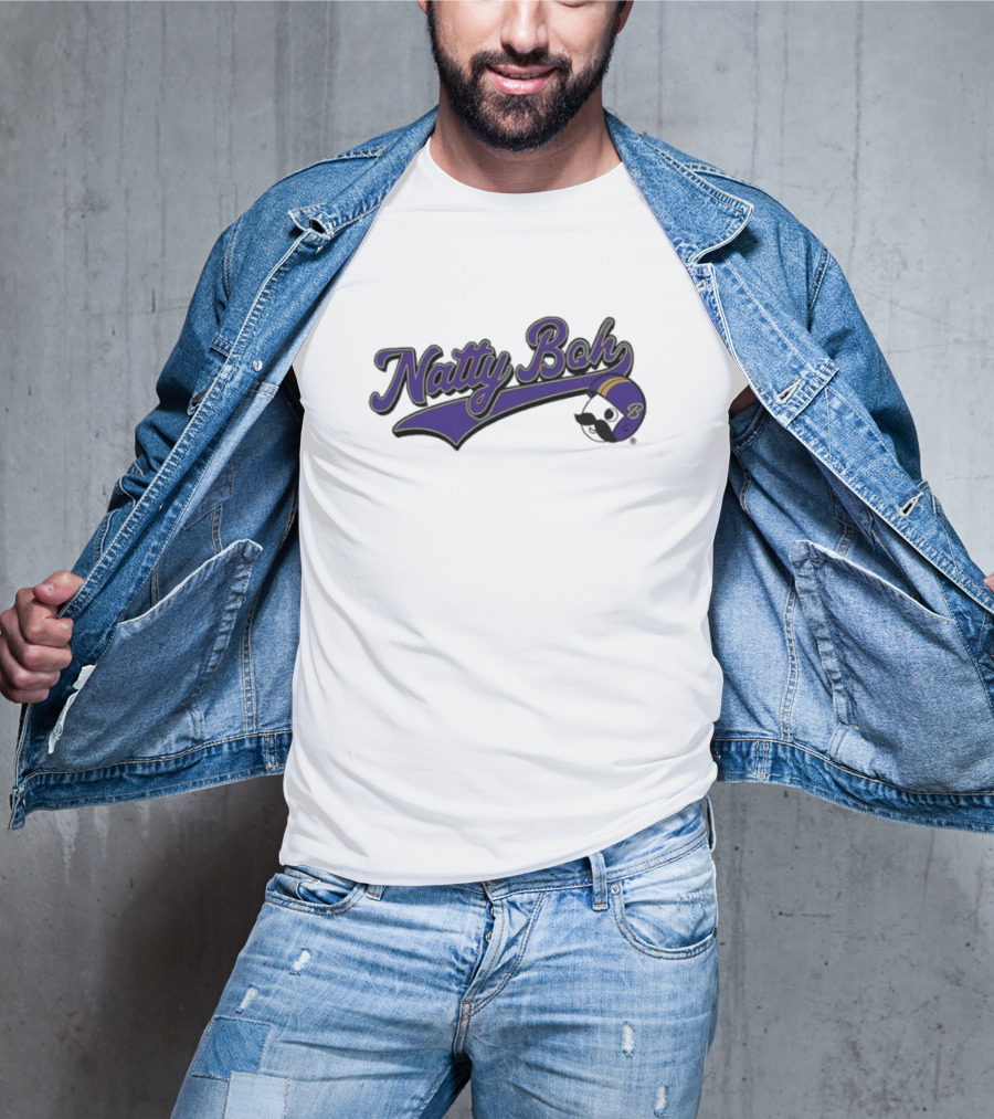 Natty Boh Purple Script With Football Helmet T-Shirt