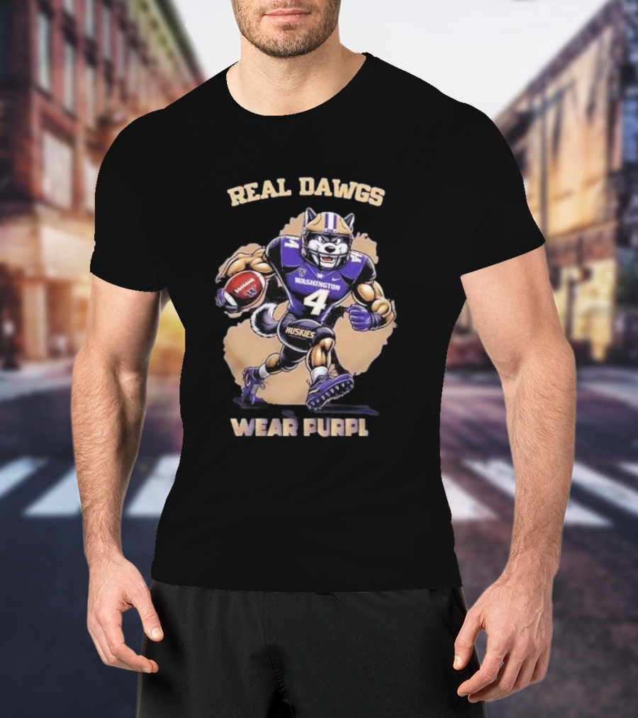 Washington Huskies Real Dawgs Wear Purple Mascot Football T-Shirt