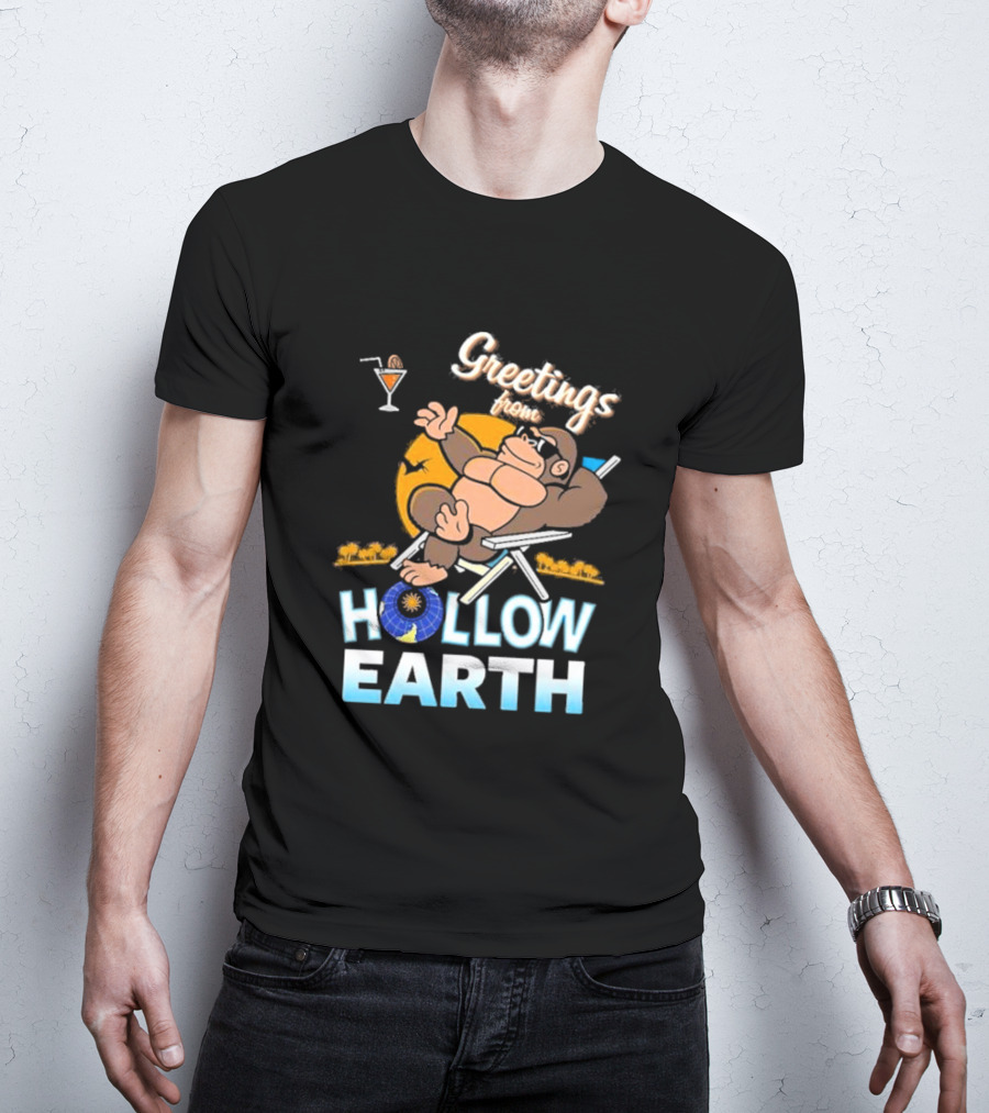 Greetings From Hollow Earth Giant Monster Relaxing With Tropical Cocktail T-Shirt