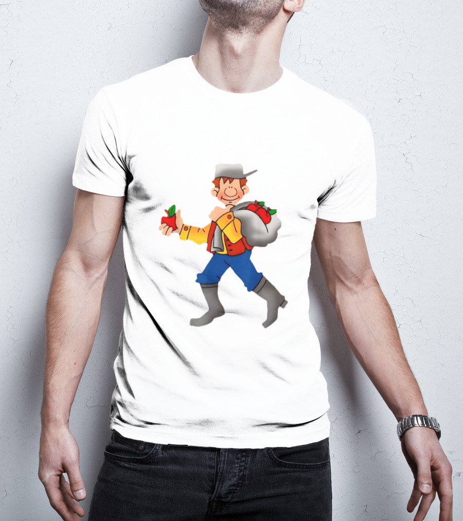 Johnny Appleseed Cartoon Character With Apple Backpack T-Shirt