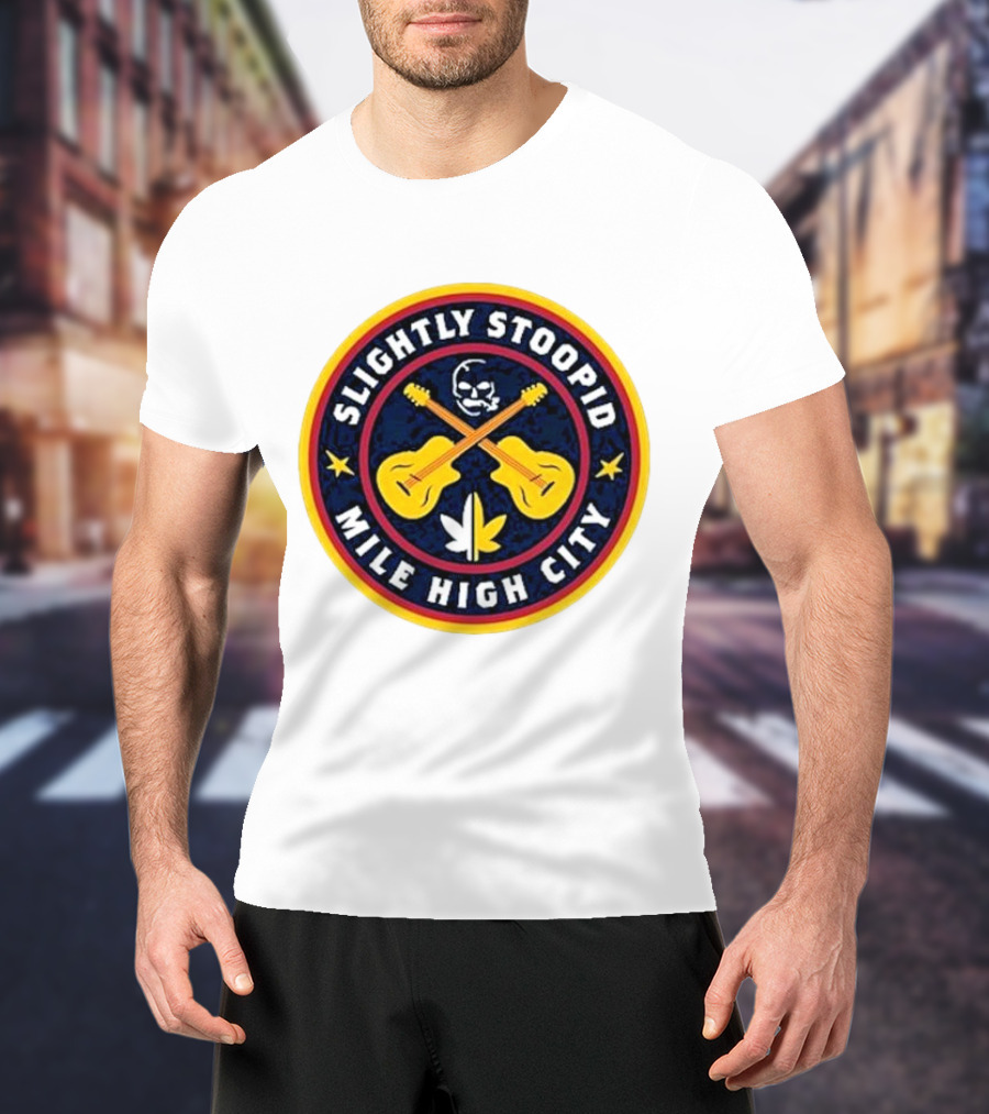 Slightly Stoopid Mile High City Crossed Guitars Skull Leaf Badge T-Shirt