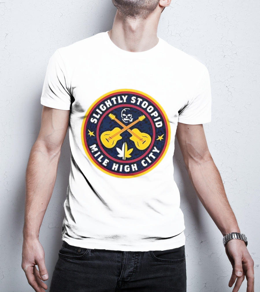 Slightly Stoopid Mile High City Crossed Guitars Skull Leaf Badge T-Shirt