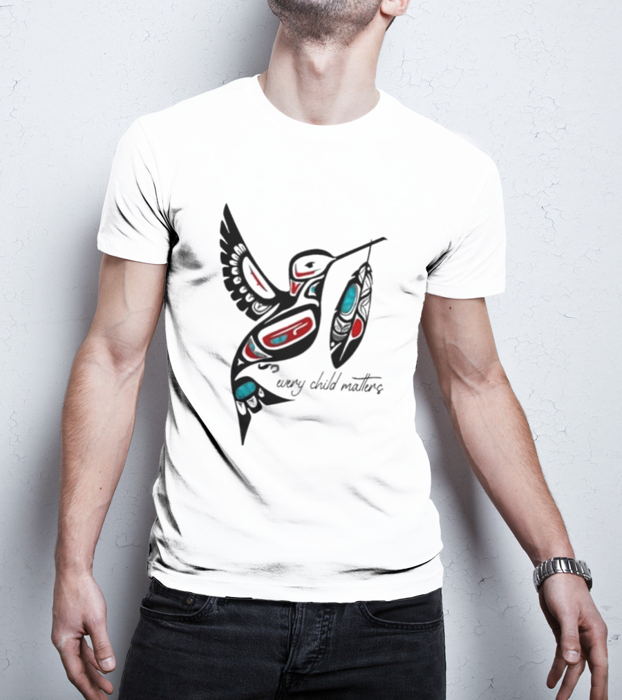 Every Child Matters Indigenous Hummingbird Feathers Orange Day T-Shirt