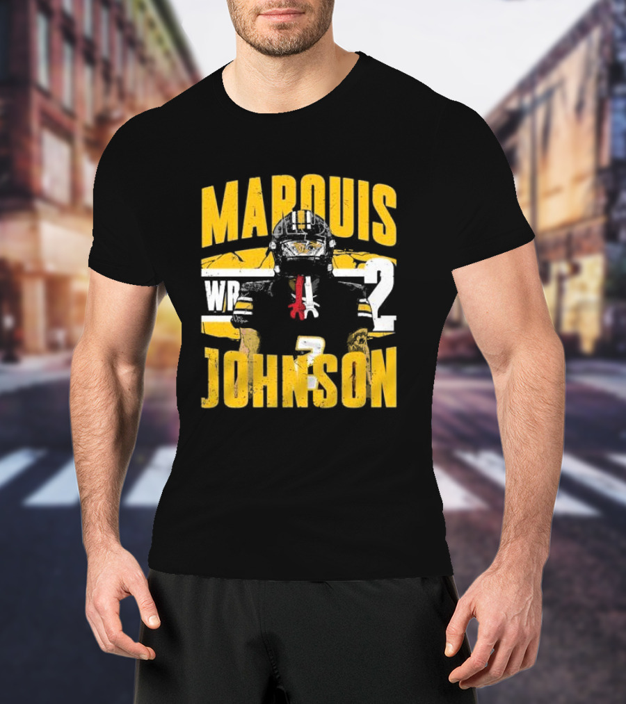 Marquis Johnson WR 2 Football Player Black And Yellow T-Shirt