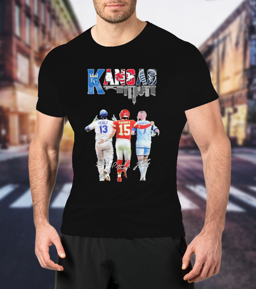 Kansas City Royals Perez Chiefs Mahomes Sporting Russell Skyline T-Shirt