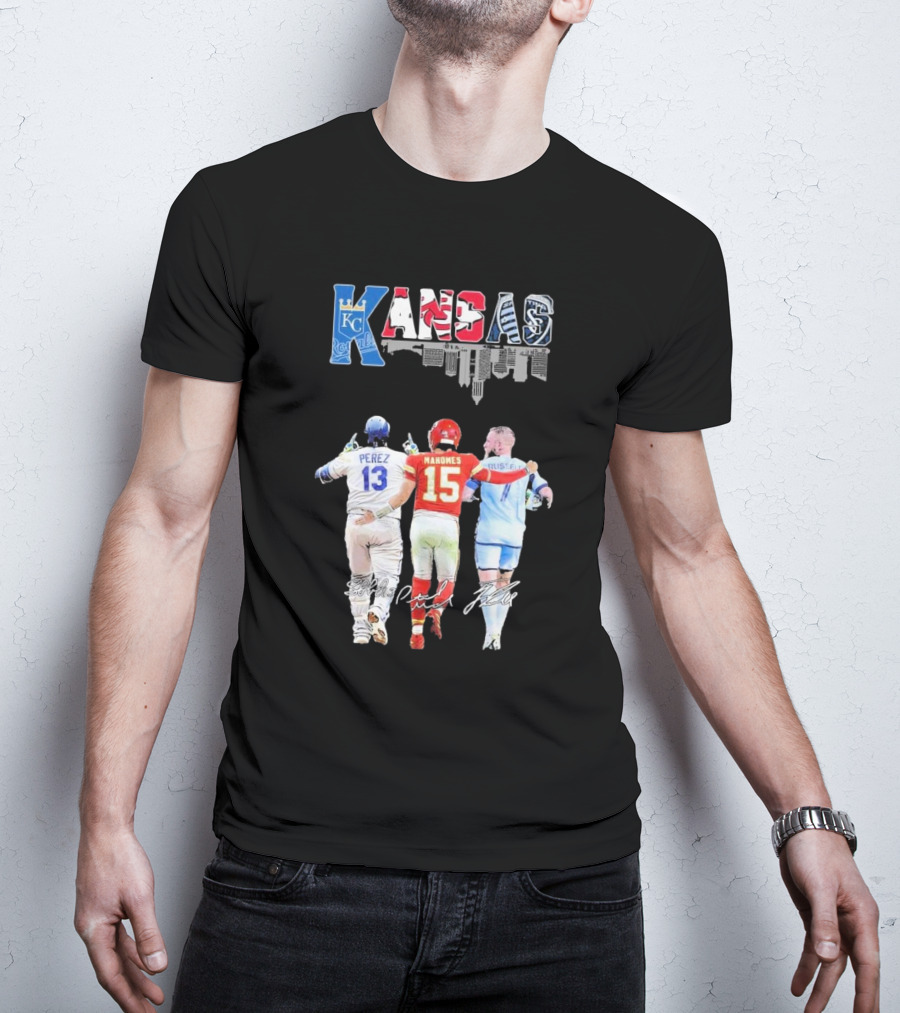 Kansas City Royals Perez Chiefs Mahomes Sporting Russell Skyline T-Shirt