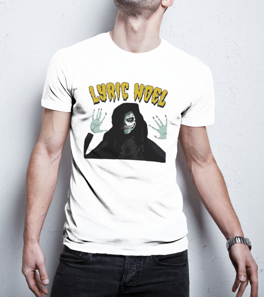 Lyric Noel Hallows Eve Ghostly Figure With Spider Web Face T-Shirt