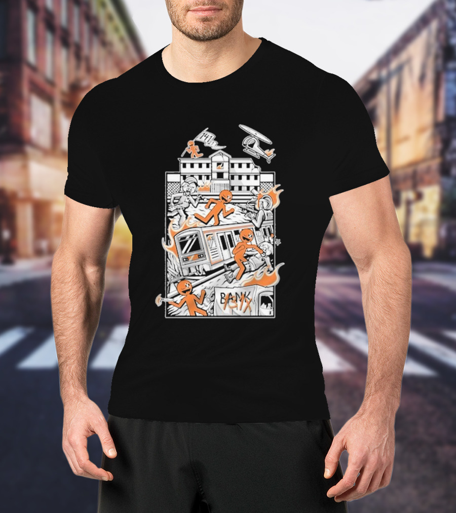 Dani Gambino Stick Figures Chaos Fire Helicopter Bank T-Shirt