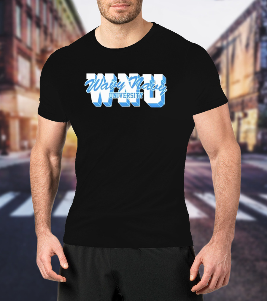 Wavy Navy University WNU Bold 3D Bold Blue Text T-Shirt