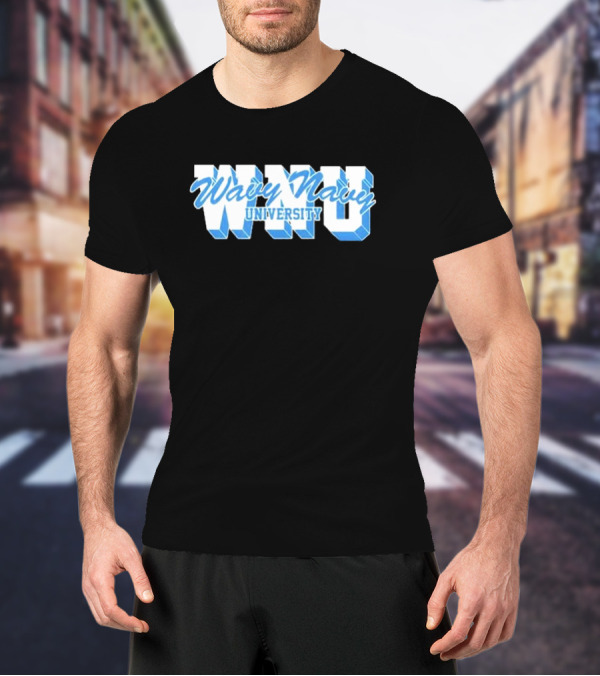 Wavy Navy University WNU Bold 3D Bold Blue Text T-Shirt