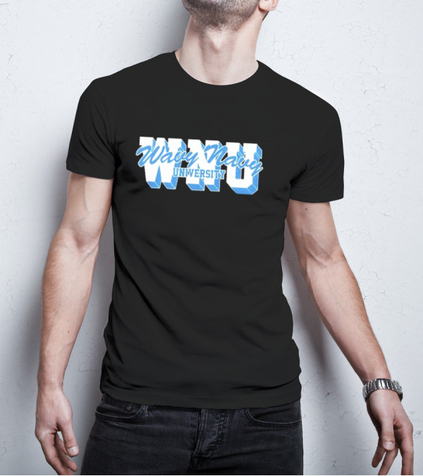 Wavy Navy University WNU Bold 3D Bold Blue Text T-Shirt