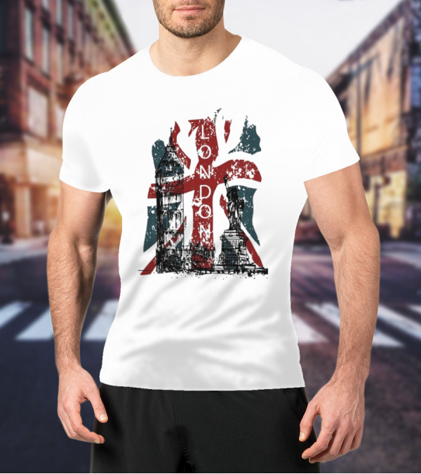 Retro London England Flag Big Ben Statue Liberty T-Shirt