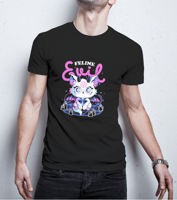 Feline Evil Cute Devil Cat With Pentagram And Bat Wings T-Shirt