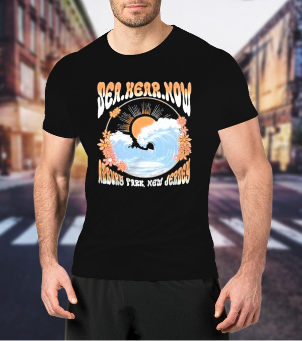 Sea Hear Now Asbury Park New Jersey Perfect Curl Fish And Anchor T-Shirt