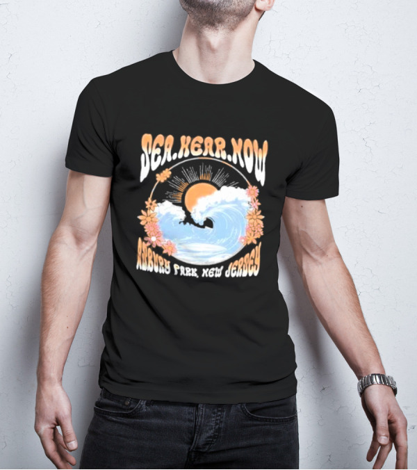 Sea Hear Now Asbury Park New Jersey Perfect Curl Fish And Anchor T-Shirt