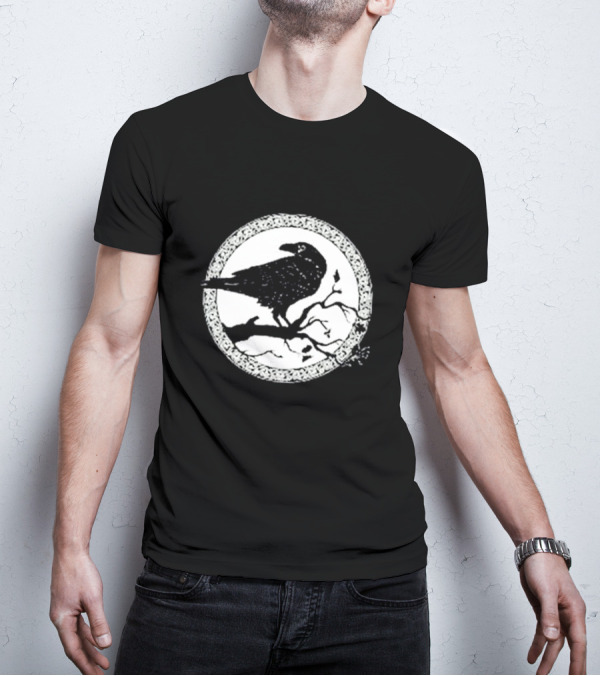 Viking Crow Celtic Norse Valhalla Odin Thor Raven On Branch Circle T-Shirt