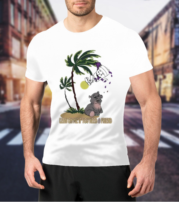 Grapejuiceboys Lean On Me If You Need A Friend Moo Deng Palm Tree Tropical Scene T-Shirt