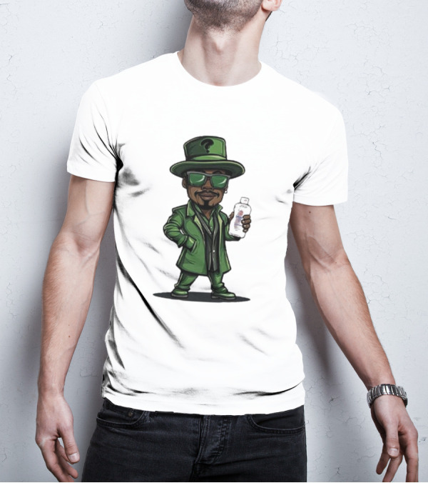 Little Diddler Holding Baby Oil In Green Outfit With Question Mark Hat T-Shirt