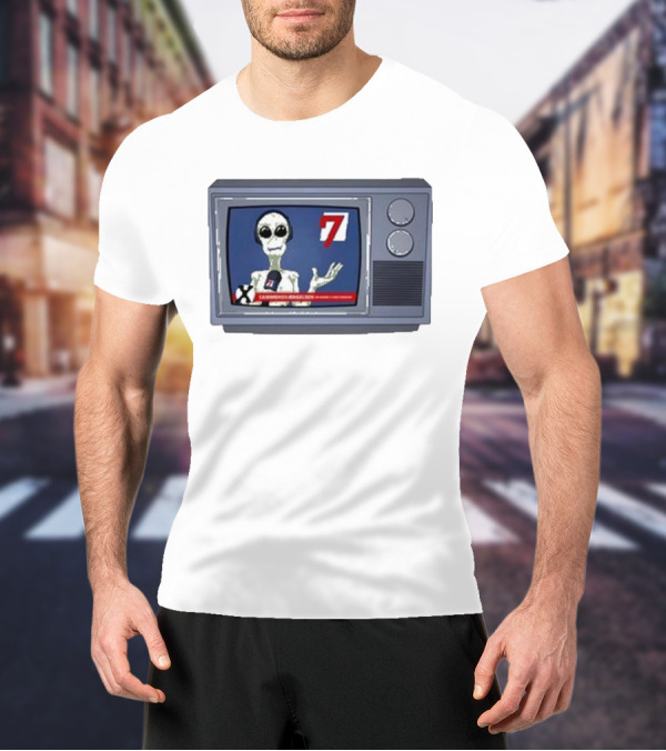 Sammensværgelsen Season 7 Hvid Retro TV Alien News Broadcast T-Shirt