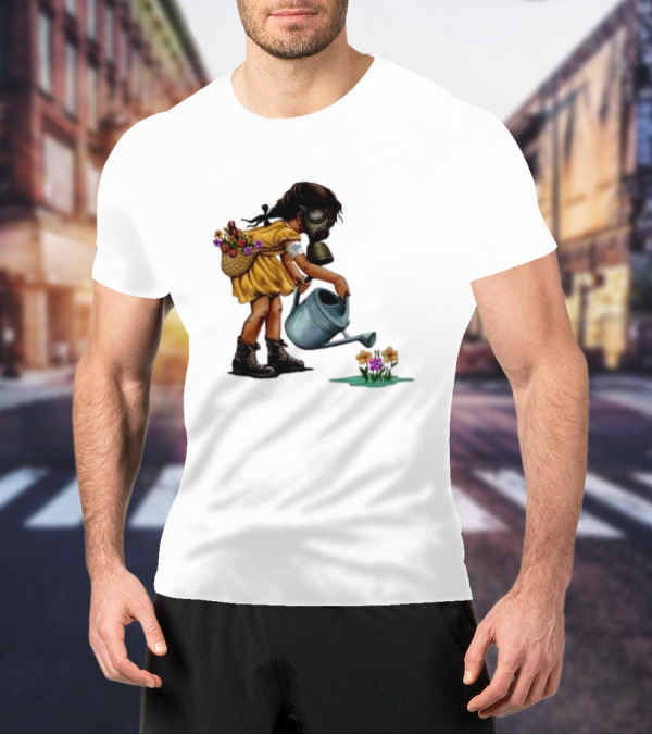 Stick To Your Guns Keep Planting Flowers Girl With Gas Mask Watering Flowers T-Shirt
